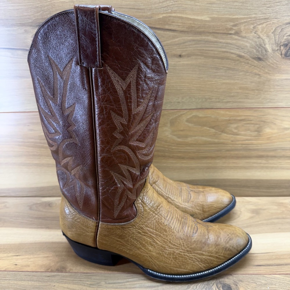 COWTOWN Vintage Cowboy Boots Mens 11 D Tan Bullhide Leather Tan Brown Rodeo W912